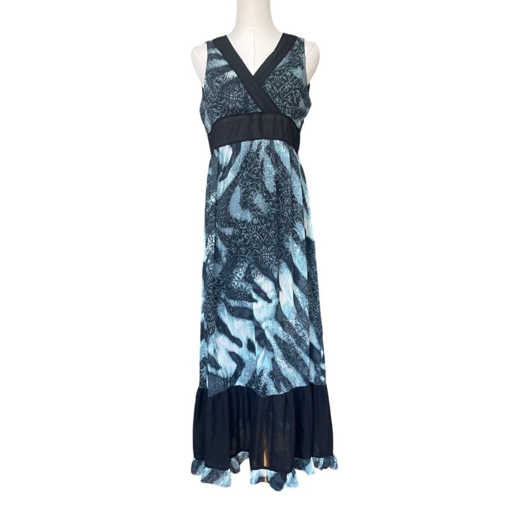 Etrucci Y2K Mixed Media Maxi Dress‎ Size 8 Artsy Art To Wear Whimsigoth Tiered